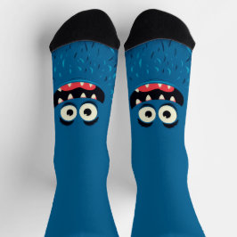 Fuzzy Blue Monster - Funny Cartoon Character Socken