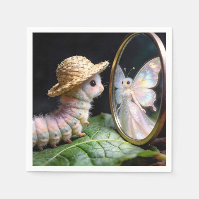 Fuzzy Caterpillar Staring at a Fairy Butterfly Serviette (Vorderseite)