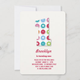 Fuzzy Daisies Color Dots 1. Geburtstag Party Foto Einladung