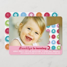 Fuzzy Daisies Color Dots 1. Geburtstag Party Foto Einladung