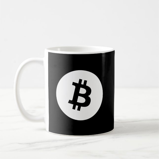 Fuzzy Express® Bitcoin White Logo Kaffeetasse (Links)