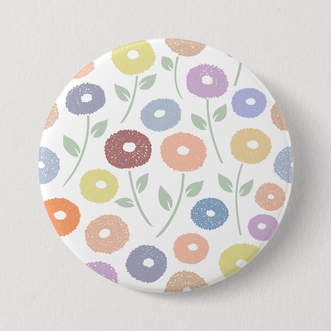 Fuzzy Flower Lg Pattern Pastels on White Button (Vorderseite)