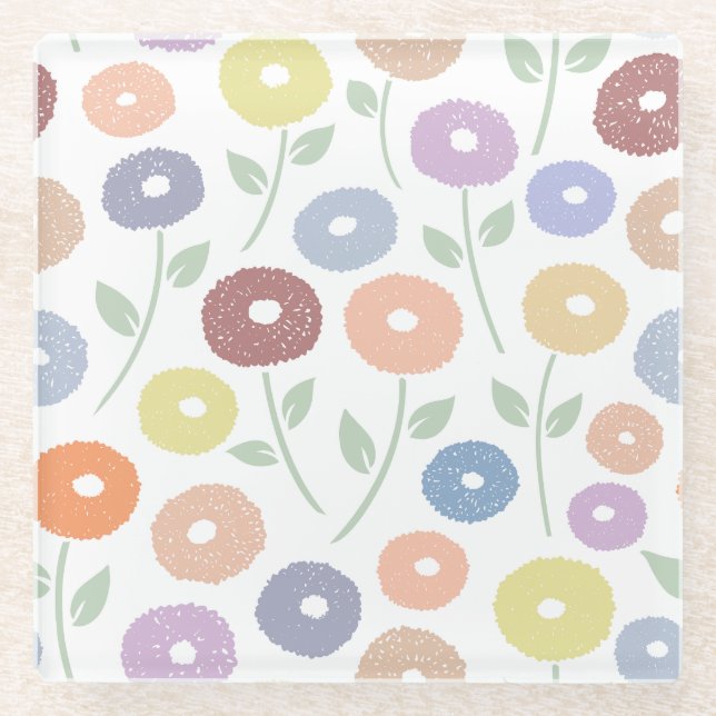 Fuzzy Flower Lg Pattern Pastels on White Glasuntersetzer (Vorderseite)