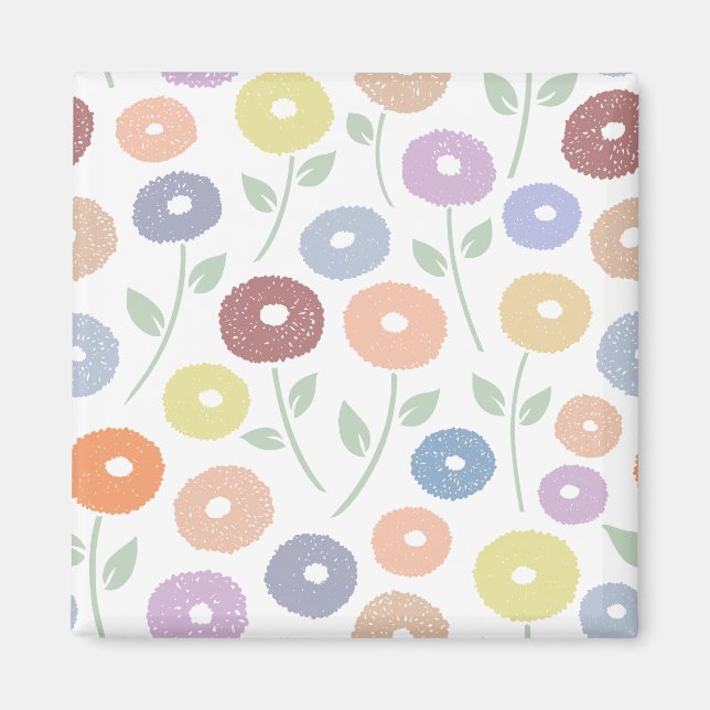 Fuzzy Flower Lg Pattern Pastels on White Magnet (Vorne)