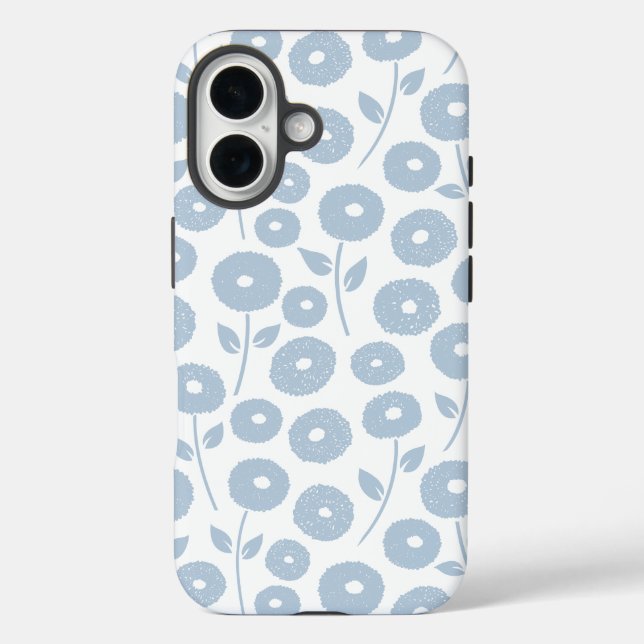 Fuzzy Flower Rpt Pattern Blue on White Case-Mate iPhone Hülle (Rückseite)
