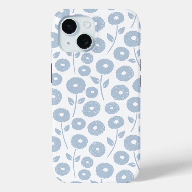 Fuzzy Flower Rpt Pattern Blue on White Case-Mate iPhone Hülle (Rückseite)