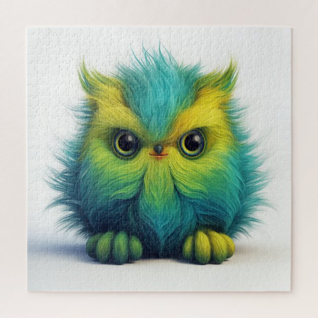 Fuzzy Green Owl Creature Puzzle (Vertikal)