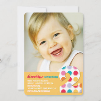 Fuzzy Modern Color Dots 2. Geburtstag Party Foto Einladung