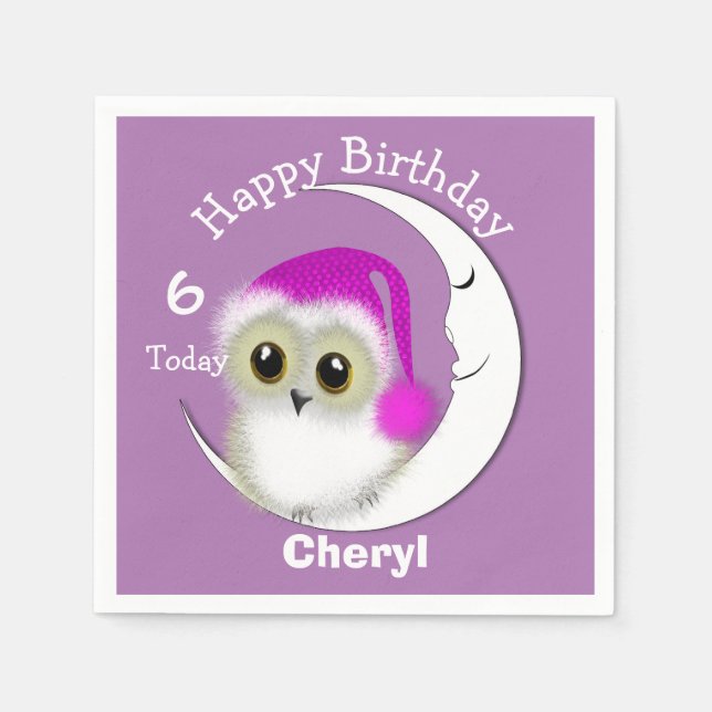 Fuzzy Night Owl Sleepover Personalisiert Serviette (Vorderseite)