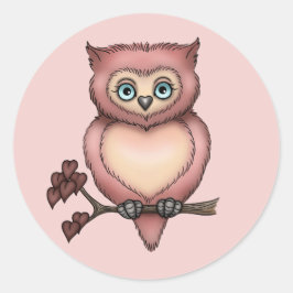 Fuzzy Pink Owl Liebe Herz Valentine Runder Aufkleber