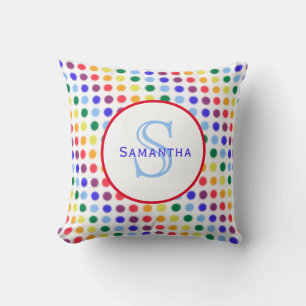 Fuzzy Rainbow Polka Dots Personalisiert Monogramm Kissen