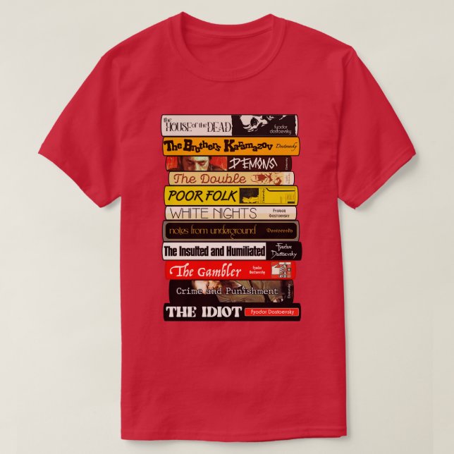 Fyodor Dostoyevsky Buchstapel T-Shirt (Design vorne)