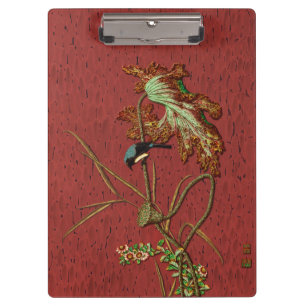 G.A. Audsley Vintage Roter Japanischer Vogel Lotus Klemmbrett