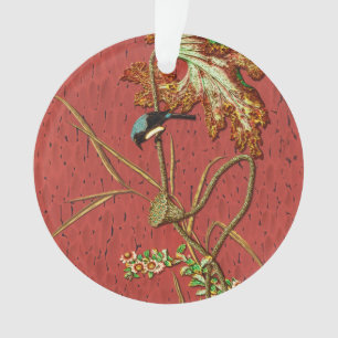 G.A. Audsley Vintage Roter Japanischer Vogel Lotus Ornament