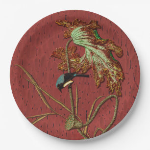 G.A. Audsley Vintage Roter Japanischer Vogel Lotus Pappteller