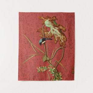 G.A. Audsley Vintage Roter Japanischer Vogel Lotus Wandteppich