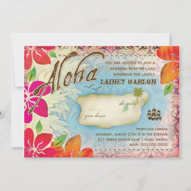 g| Aloha Luau Island 2 Einladung (Vorderseite)