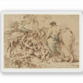 G. B. Castiglione - Eine Familie in einer Wüstenla Aufkleber