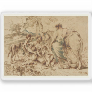 G. B. Castiglione - Eine Familie in einer Wüstenla Aufkleber