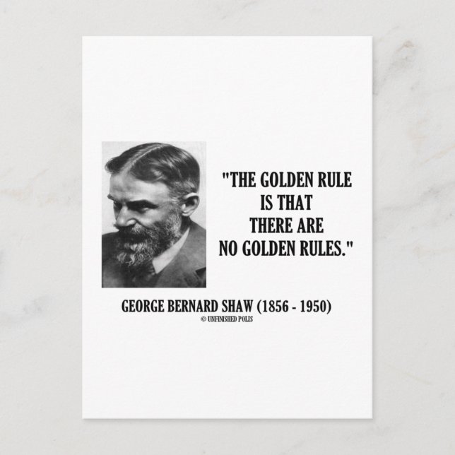 G. B. Shaw Golden Rule No Golden Rules Zitat Postkarte (Vorderseite)