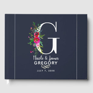 G Buchstabe Anfangsmonogramm Floral Name Hochzeit Gästebuch