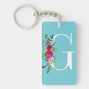 G Buchstabe Initialen Monogramm Floral Benutzerdef Schlüsselanhänger
