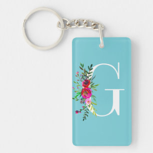 G Buchstabe Initialen Monogramm Floral Benutzerdef Schlüsselanhänger