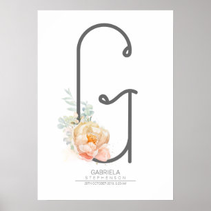 G Buchstabe Monogramm Blush Pfirsich Floral Wohnde Poster