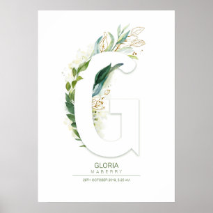 G Buchstabe Monogramm Gold Grünzeug Blätter Chic Poster