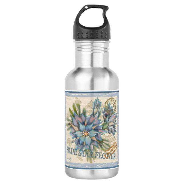 G Creation Office - blaue Blume Edelstahlflasche (Vorderseite)