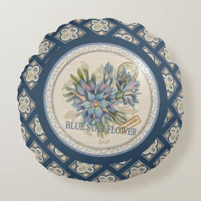 G Creation Office - blaue Blume Rundes Kissen (Vorderseite)