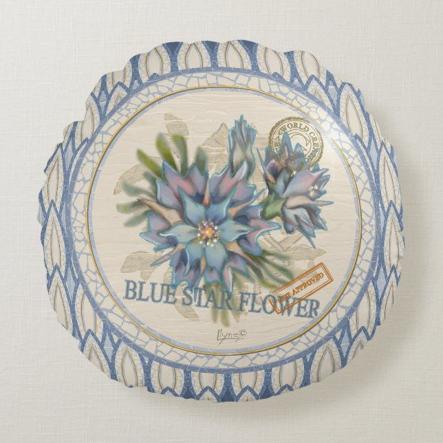 G Creation Office - blaue Blume Rundes Kissen (Vorderseite)
