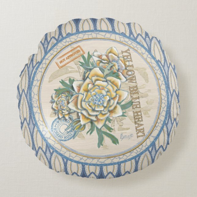 G Creation Office gelbe Blume Rundes Kissen (Vorderseite)