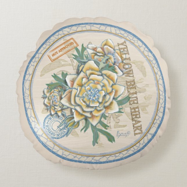 G Creation Office gelbe Blume Rundes Kissen (Vorderseite)