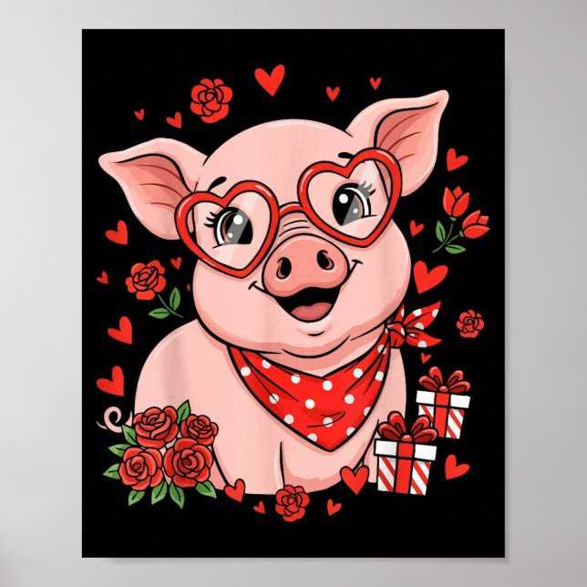 G Cute Farm Animal Sungles Heart Love Valentine  Poster (Vorne)