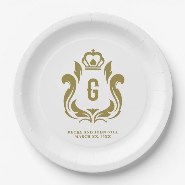 G Erstmaliges Gold-Wappen Mit Monogramm Pappteller (Vorderseite)