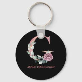 G Floral Monogram Name Letters Pink Agate Schlüsse Schlüsselanhänger