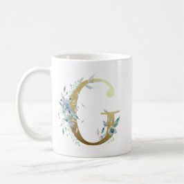 G Golden Initial mit blauem Blumenblättern Kaffeetasse
