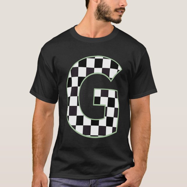 G Initial Monogram black & white checkerboard T-Shirt (Vorderseite)