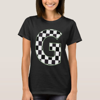 G Initial Monogram Schwarz-Weiß-Schachbrett T-Shirt