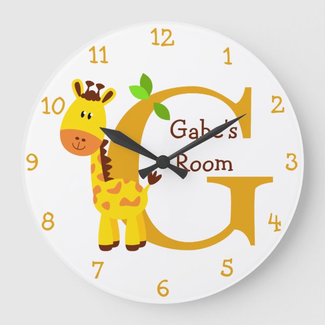 G ist für Giraffe und Gabriel-Child's Bedroom Große Wanduhr (Vorderseite)