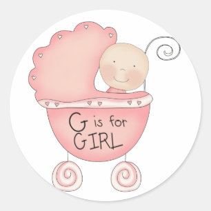 G ist für Girl Pink Baby Buggy Runder Aufkleber