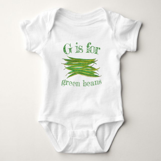 G ist für Grüne Bohnen Sommergarten Gemüse Veg Baby Strampler (Vorderseite)