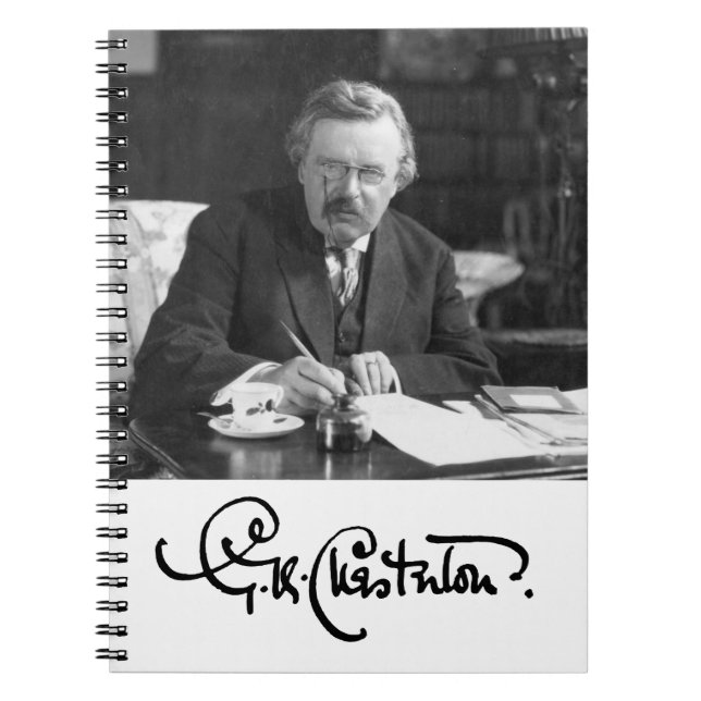 G. K. Chesterton bei der Arbeit Notizblock (Vorderseite)