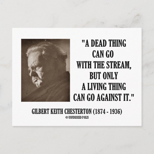 G.K. Chesterton Dead Thing Stream Living Things Postkarte (Vorderseite)
