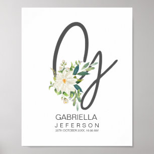 G Letter Monogram Blush Floral Decor Poster