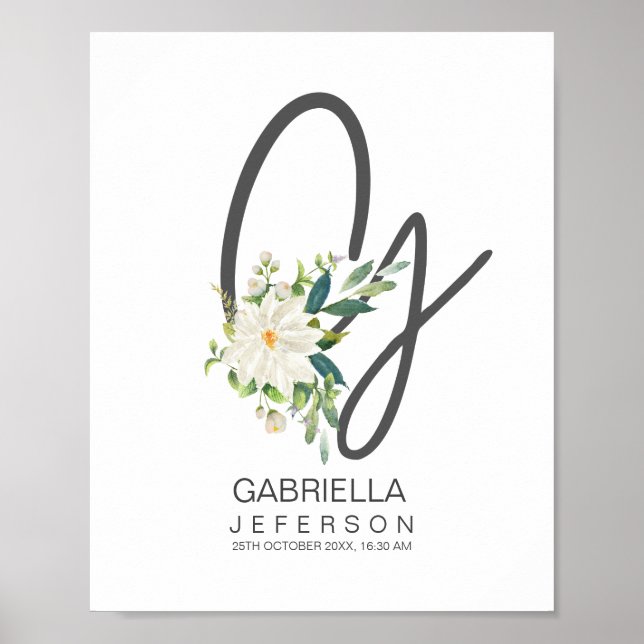 G Letter Monogram Blush Floral Decor Poster (Vorne)