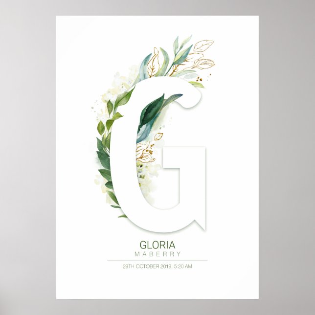 G Letter Monogram Gold Greenerage Foliage Chic Poster (Vorne)