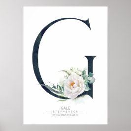 G Letter Monogram Weiße Blume und Grüne Poster