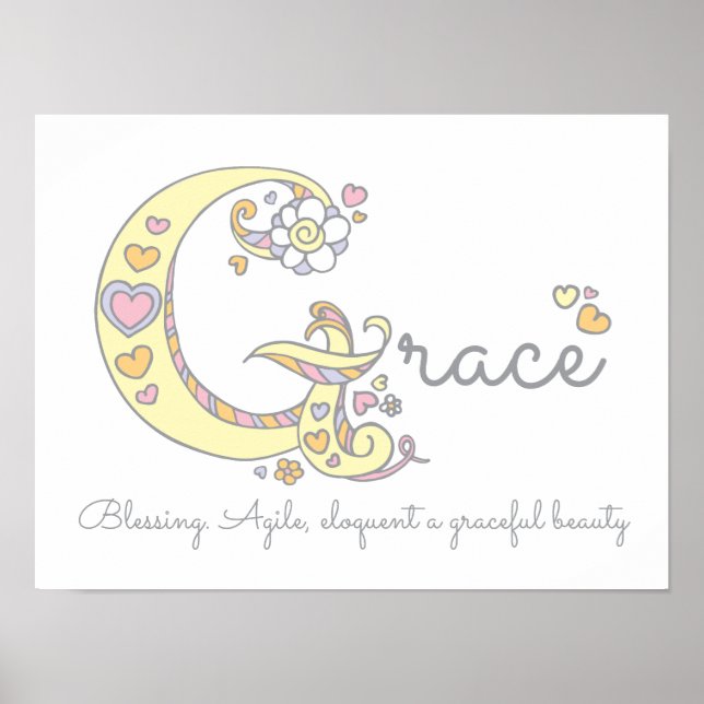 G monogram art Grace Girls Name bedeutet Plakat (Vorne)